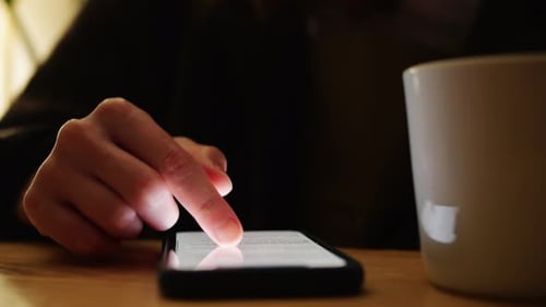 Woman Chatting Online on Smartphone Macro Close Up Typing Text Message Touching Touchscreen Keyboard