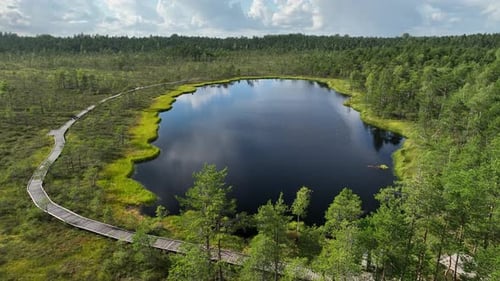 Flying over a beautiful lake