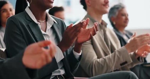 Colleagues, applause and group in workshop, success or celebration for training session or audience