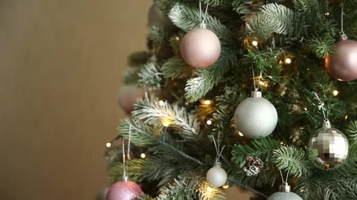 Christmas Tree Ornaments and Twinkling Lights Decoration