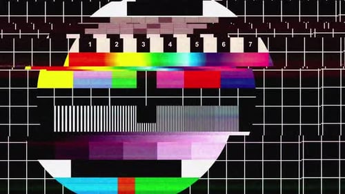 Retro TV Test Pattern with Digital Glitch Effect and Static