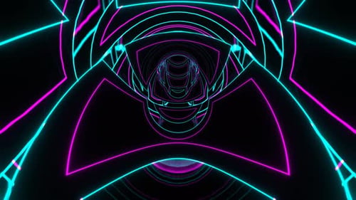 Cyan And Pink Neon Abstract Endless Moving On Circle Background Vj Loop In 4K