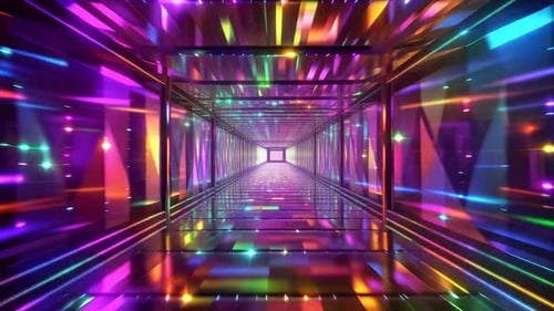 Vibrant Neon Disco Corridor Digital Animation Futuristic Glo