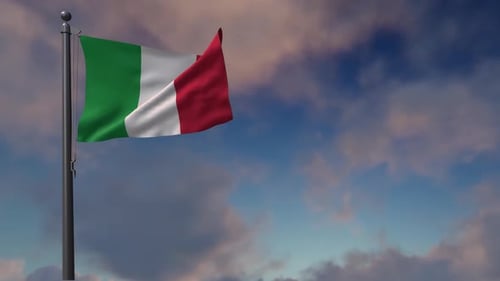 Italian Flag Waving in Realistic Sky Background