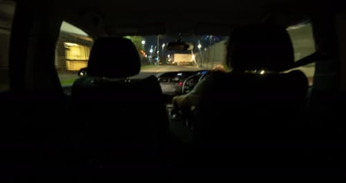 4K Time Lapse drive at night with driver view of car and road outside at night.