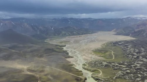 Panoramic View Over Landmannalaugar Region In Highlands Of Iceland - Drone Shot