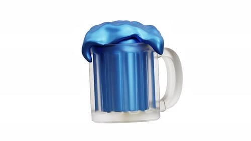 3D-Animation, Blauer Bierkrug, Schaumiges Getränk, Party