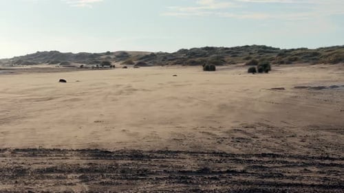 Sand Blowing - Desert Sand Blown By The Strong Wind. - wide shot