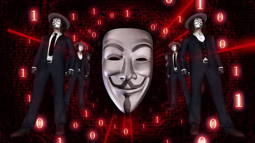 Digital Hacking Concept with Anonymous Mask and Binary Code Animation