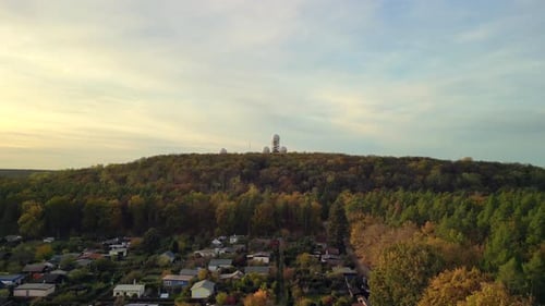 Arbors settlement before mountain. Great aerial view flight raise up drone
berlin teufelsberg autumn