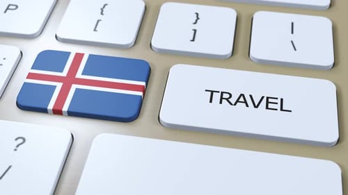 Animated Travel Button with Iceland Flag on Computer Keyboard
