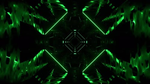 Green Minimalistic Neon Lights And Strobes In An Infinite Tunnel Background Vj Loop In 4K