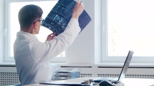 Professional Medical Doctor Working in Hospital Office Using Computer Technology Medicine and