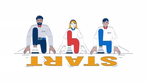 Animated Business Team at Starting Line with Text Reveal