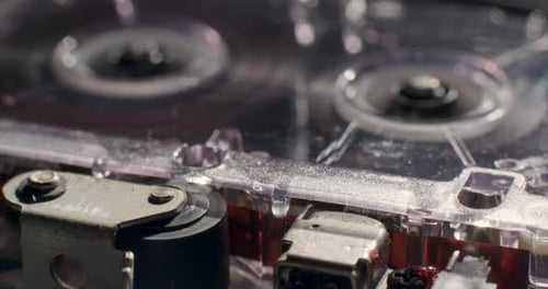 Cassette Tape Player Spinning Close Up