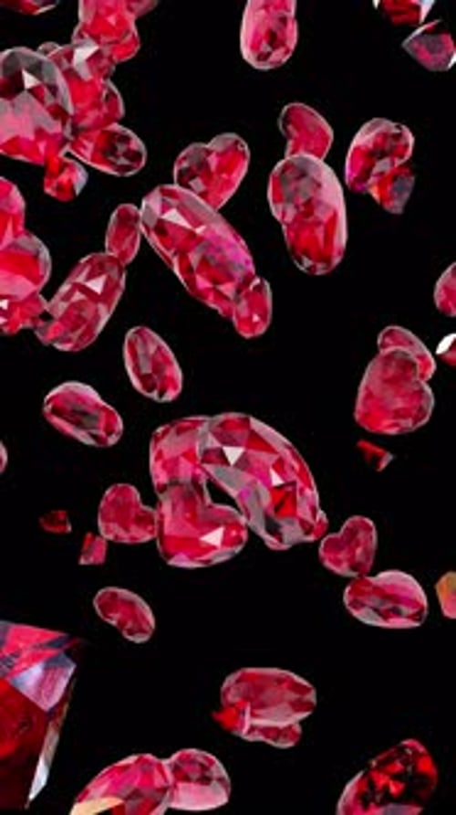 Vertical Falling Red Gemstone Hearts Seamless Loop Animation