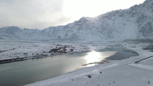 Aerial view of Indus river in winter season