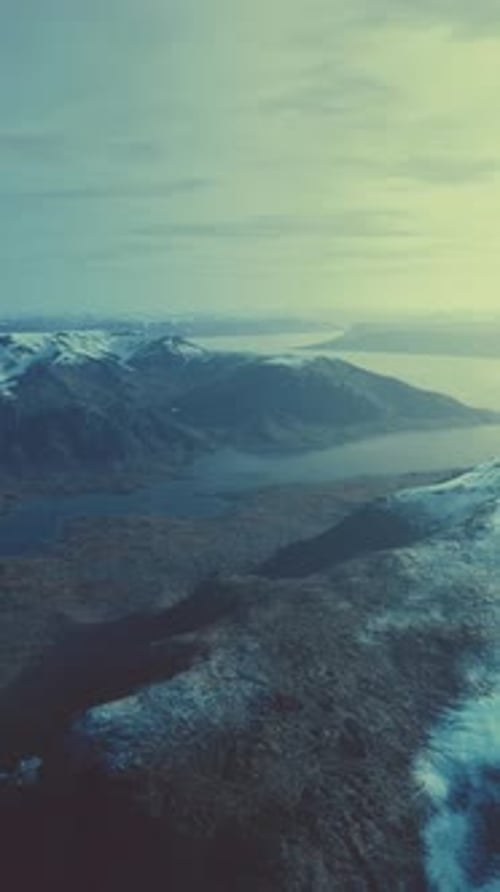 Aerial View of Fjord in Cold Winter Weather