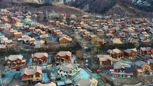Aerial flyover of the charming Jackson Hole near Beijing, China.