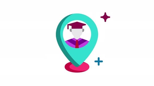 Animated Flat Design Graduation Location Pin Icon