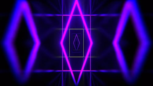 Purple And Light Green Corridor With Neon Frames Background Vj Loop I 4K