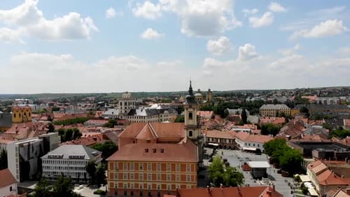 Ascending aerial view of a European old town