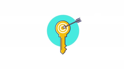 4k Golden Key with Target Arrow. Solution, Goal Achievement Concept Animation Video