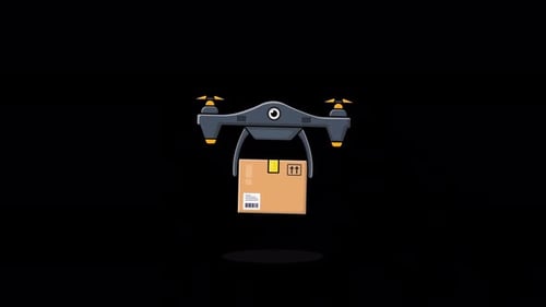 Animated Flat Design Drone Delivering a Package