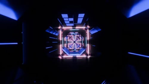 Futuristic Tunnel with Neon Lights and Endless Depth