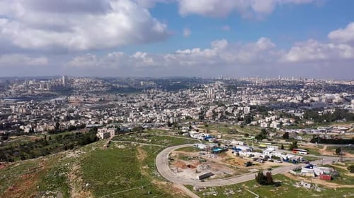 Jerusalem City wide shot aerial Flight view