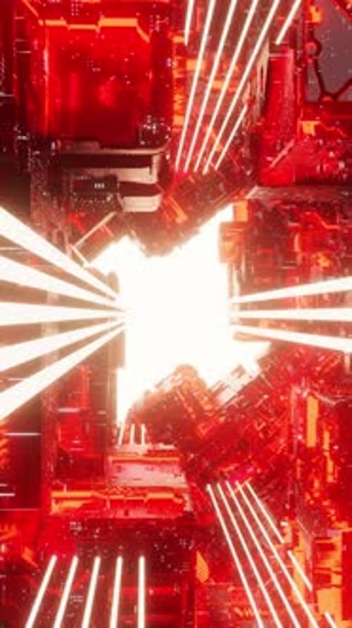 Vertical Gglowing Corridor of Futuristic Spaceship 3d Animation