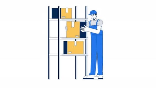 Flat Design Animation of a Logistics Worker Stacking Boxes