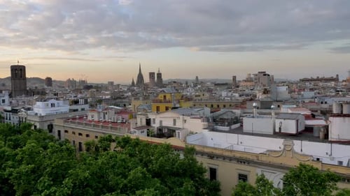 Barcelona, Aerial view of the city skyline on a beautiful day