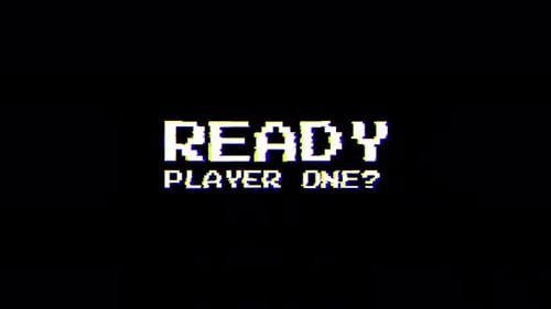 Glitch Text Animation ready player one 8-bit pixel. text animation with glitch effect on black backg