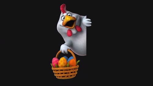 3D Animated Easter Chicken Peeking with Eggs Basket