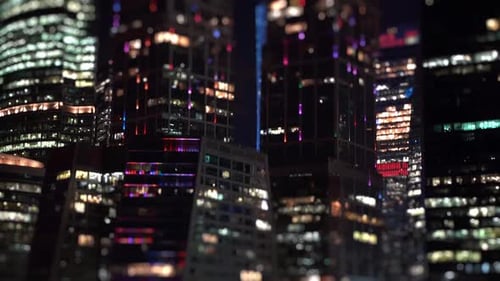 Business Offices Skyscrapers at Night Financial and Economic Business of the District of the City