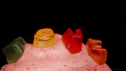 Cupcake with Gummies Close Up Shot