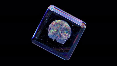 Crystal Cube Rotates on a Black Isolated Background