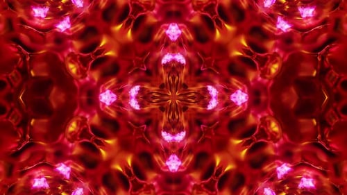 Red and pink star pattern on red background. Kaleidoscope VJ loop