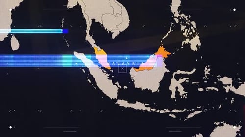 Futuristic Digital Map Glitch Reveal of Malaysia Location