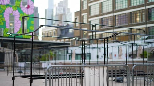 Empty and closed outdoor market during Covid-19 Coronavirus pandemic, no people during lockdown, Lon
