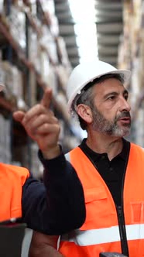 Warehouse Supervisor Training Employee with Tablet