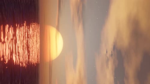 Flying Over the Ocean at Moon Night Stylized Looped Animation 3d Render