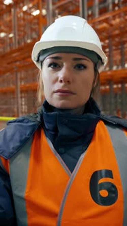 Vertical of Female Engineer Listens to Interviewer Waving Head to Agree