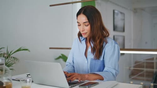 Creative Manager Working Computer in Office Attractive Businesswoman Looking