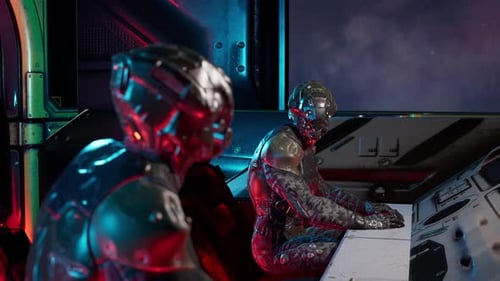 Futuristic Space Pilots Operating Console in a Spaceship