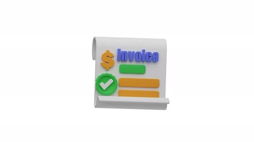 3D Animated Invoice Document and Payment Checkmark Icon