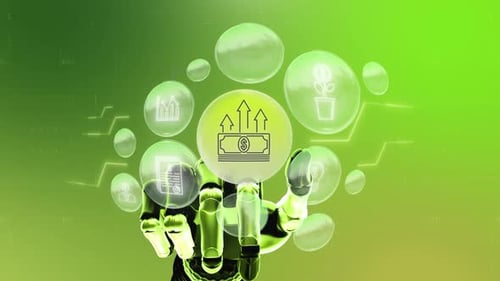 Digitaler Bildschirm, Anlagesymbol, Robotertechnologie, Konzept, Hintergrund 4K