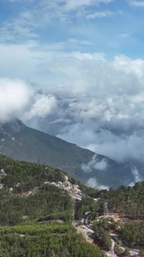 Cloudy Landscape in the Mountains Aerial View