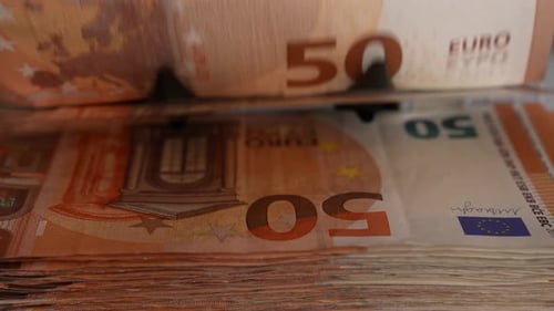 Currency Counter Machine Processing Euro Notes